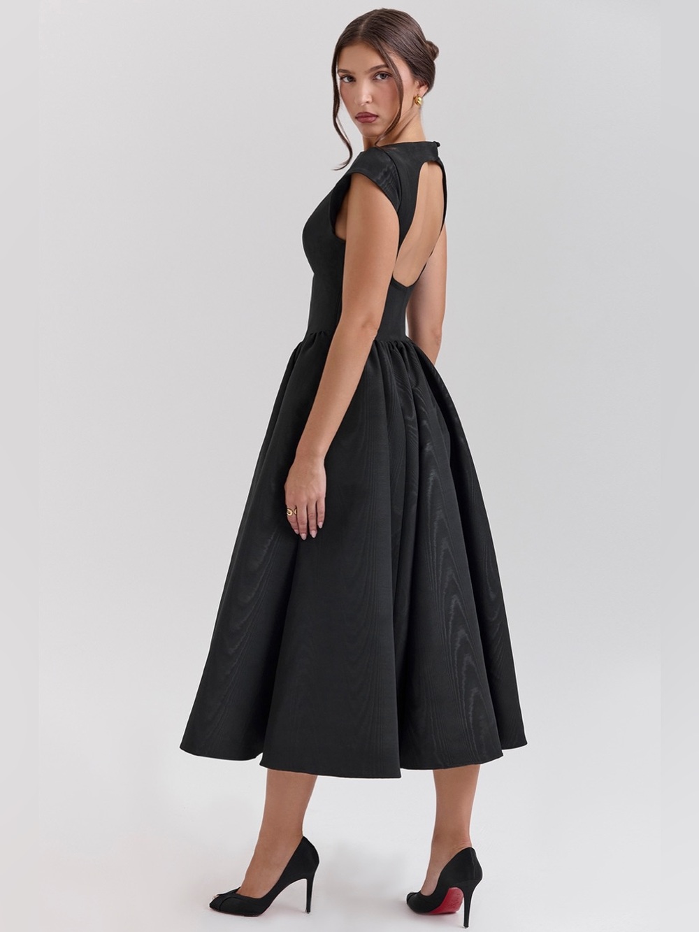 House of CB Debutante Black Moire Satin Backless Midi Dress NWOT size L - Picture 11 of 13